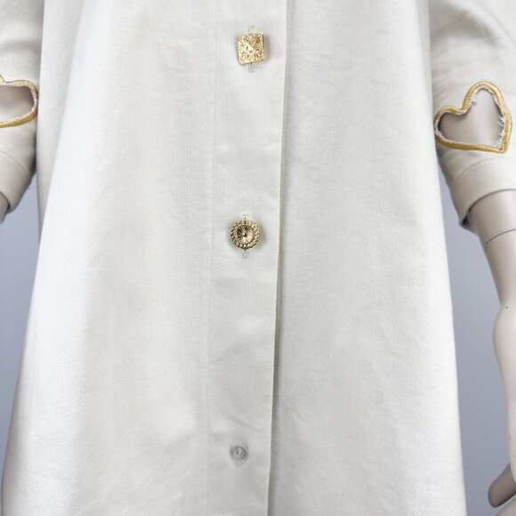 NOÉMIAH A-line High-end Jewel Button-up Oversized Cream Long Summer Jacket M/L - Picture 7 of 8